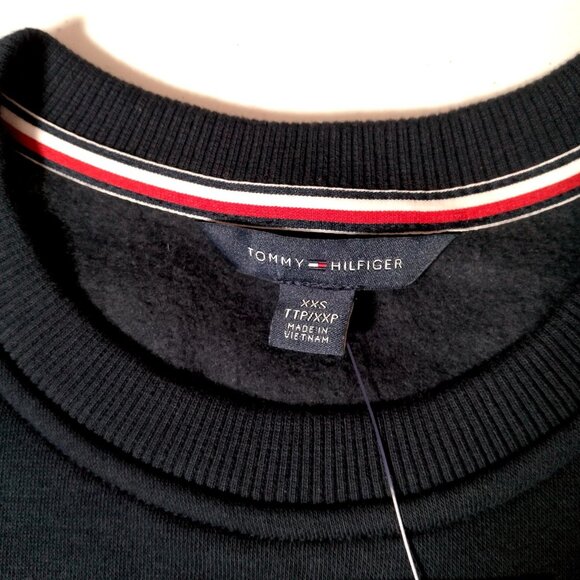 Tommy Hilfiger Sweatshirt Women XXS Navy Blue Embroidered Crew Neck Preppy New - Picture 9 of 10